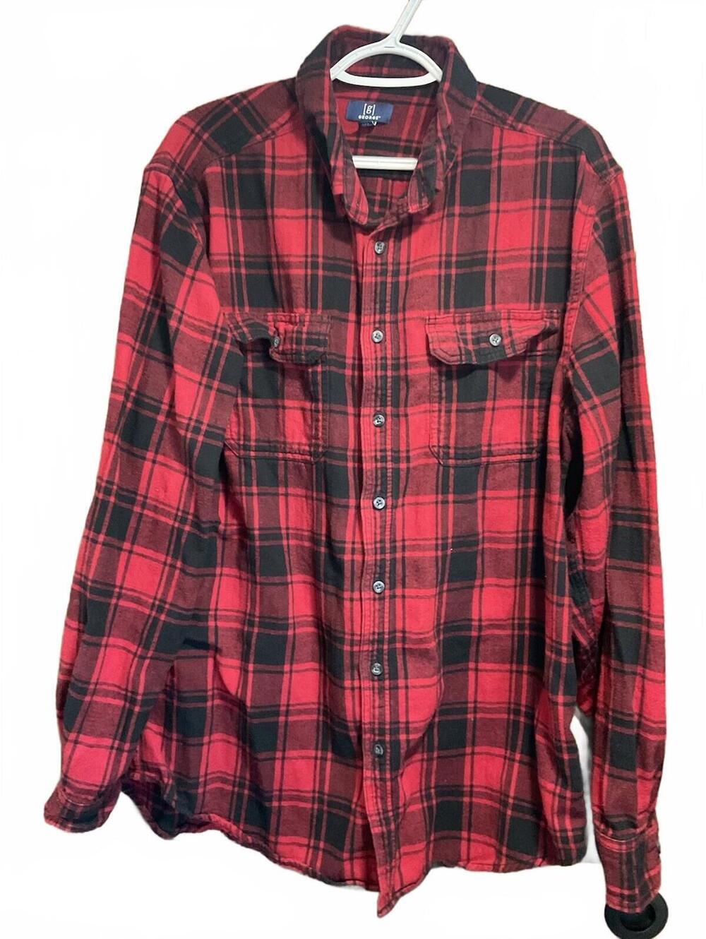 George Mens Red/black Plaid Long Sleeve Button Up Collared Shirt Size Xl 46-48